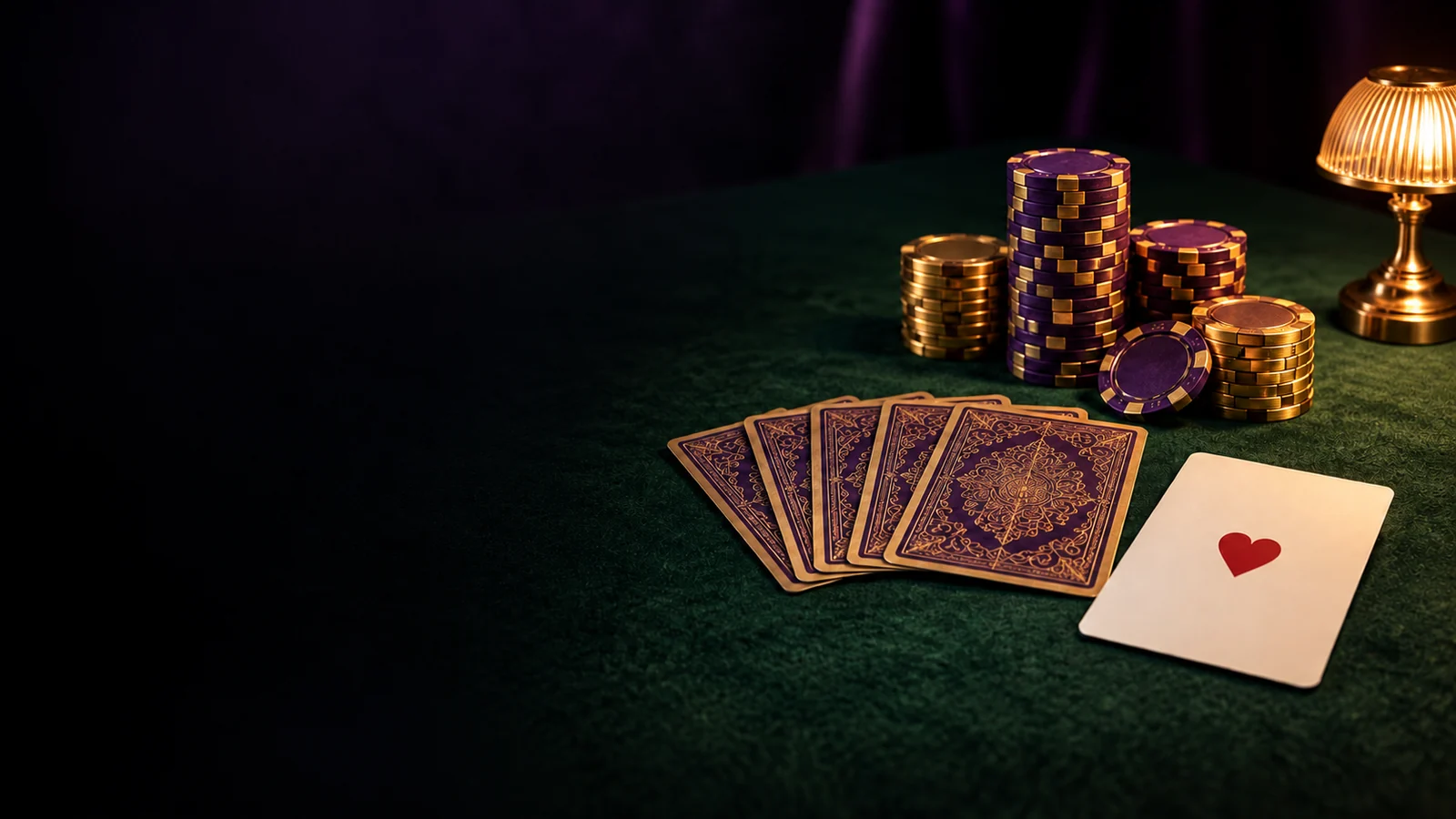 Casino chips and fanned cards on green felt